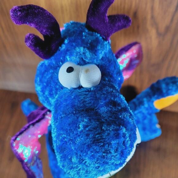 Dragon Plush Fantasy Colorful Iridescent Crinkle Wings Spikes Stuffed Animal - Picture 2 of 9